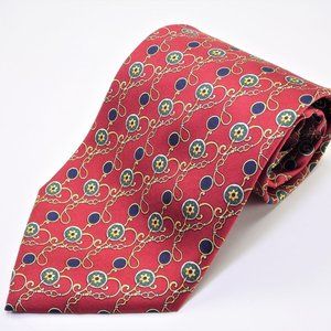 Fendi Red Multicolor Geometric Mens Silk Necktie